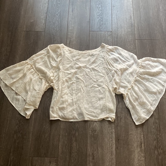 Anthropologie Floreat Emelyn Gold Stripe Bell Sleeve Top Button Back Blouse S - Picture 4 of 7